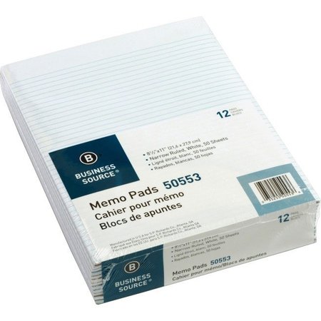 BUSINESS SOURCE Pad, Memo, 8.5X11, Nrrw Rld, We 12PK BSN50553